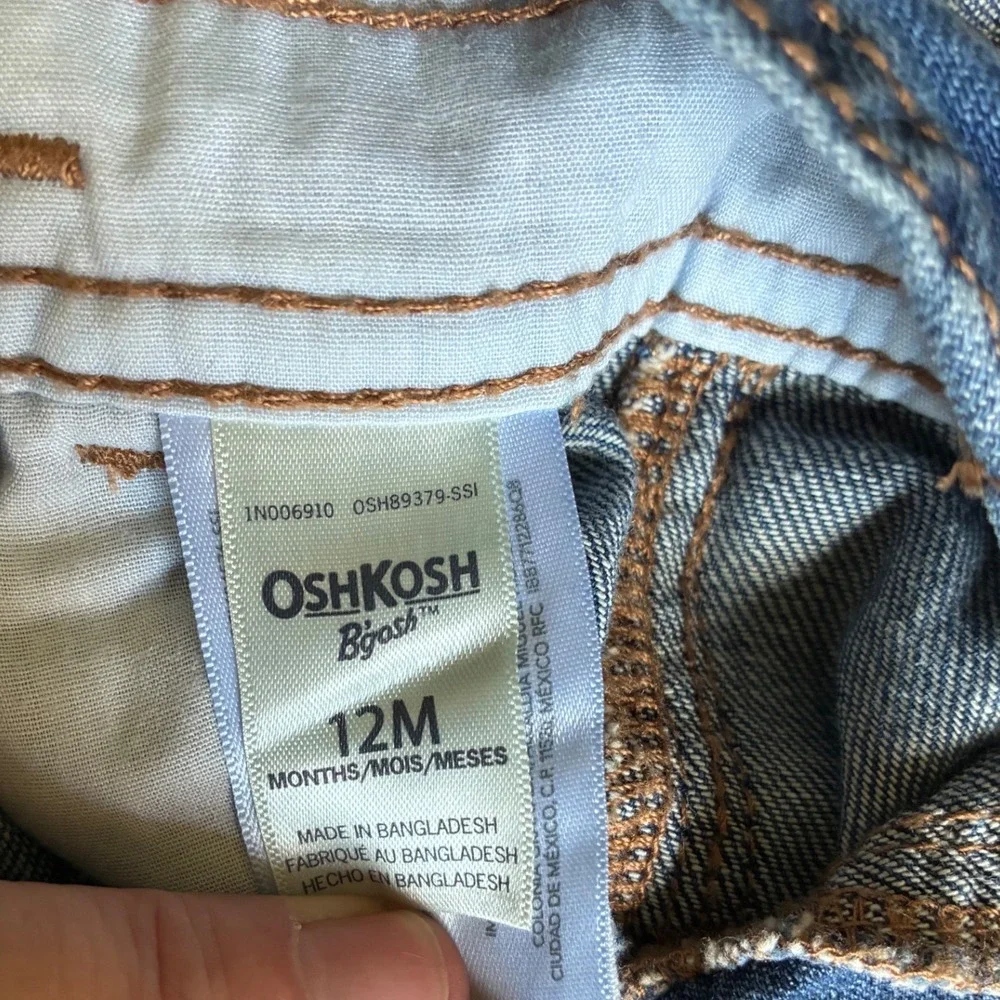 OshKosh Bgosh Toddler Boys Blue Denim Distressed Shortalls Overalls 12 M